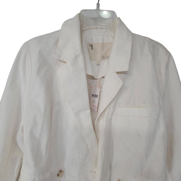 Pilcro Fray Hem Blazer NWT off white Size M Quiet Luxuary Office double breasted - Picture 2 of 10